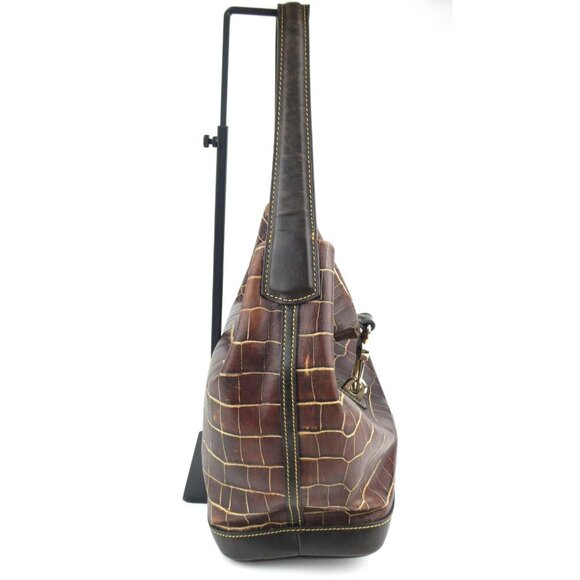 Dooney & Bourke Brown Croc Embossed Leather Large Hobo Shoulder Bag & Key Fob - Picture 2 of 15